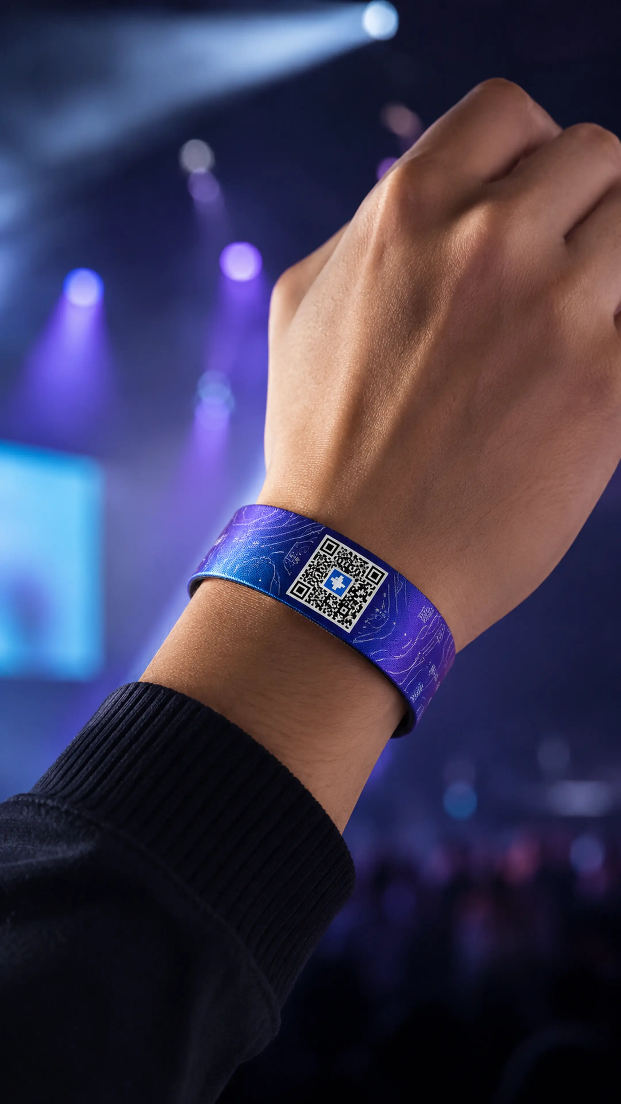 A festival wristband carrying a QR code