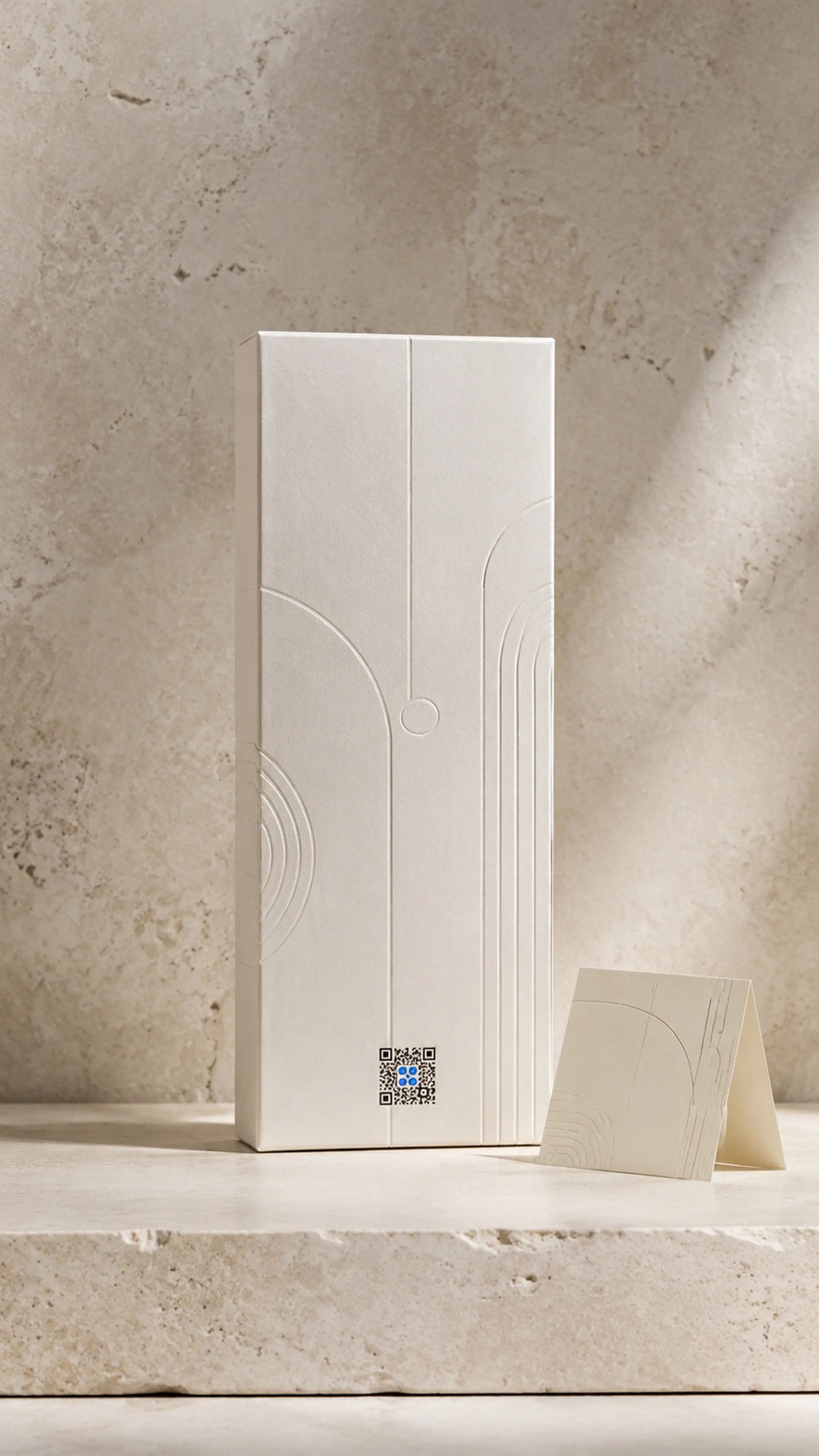 A cosmetics carton with a QR code printed on the side